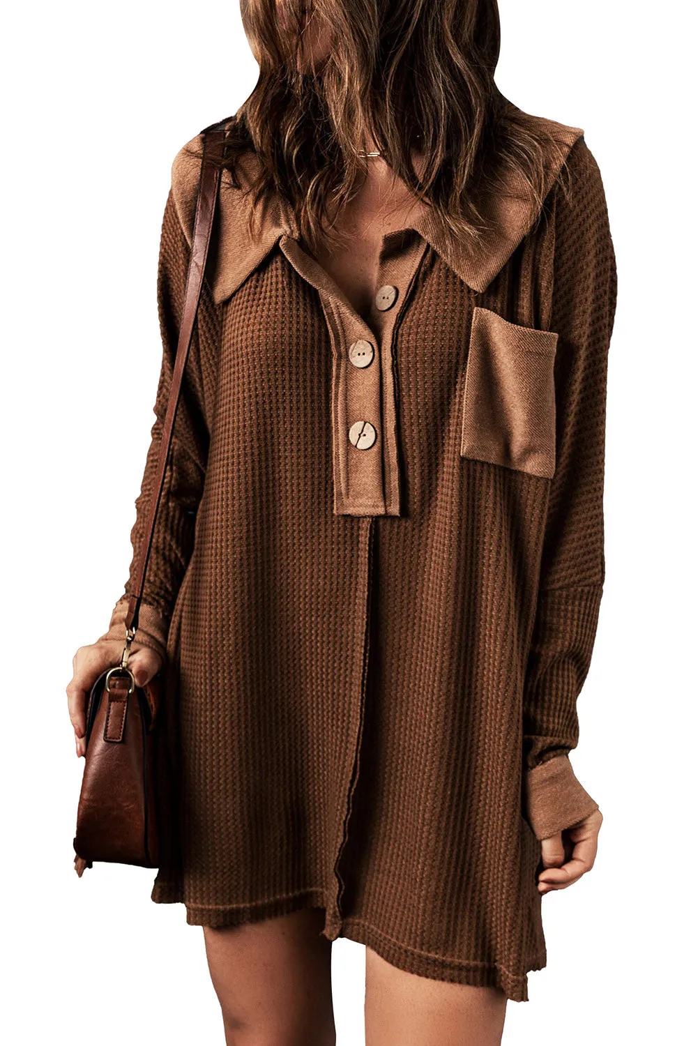 Boyfriend Waffle Knit Henley Shirt in 3 Colors ( S - 2X)