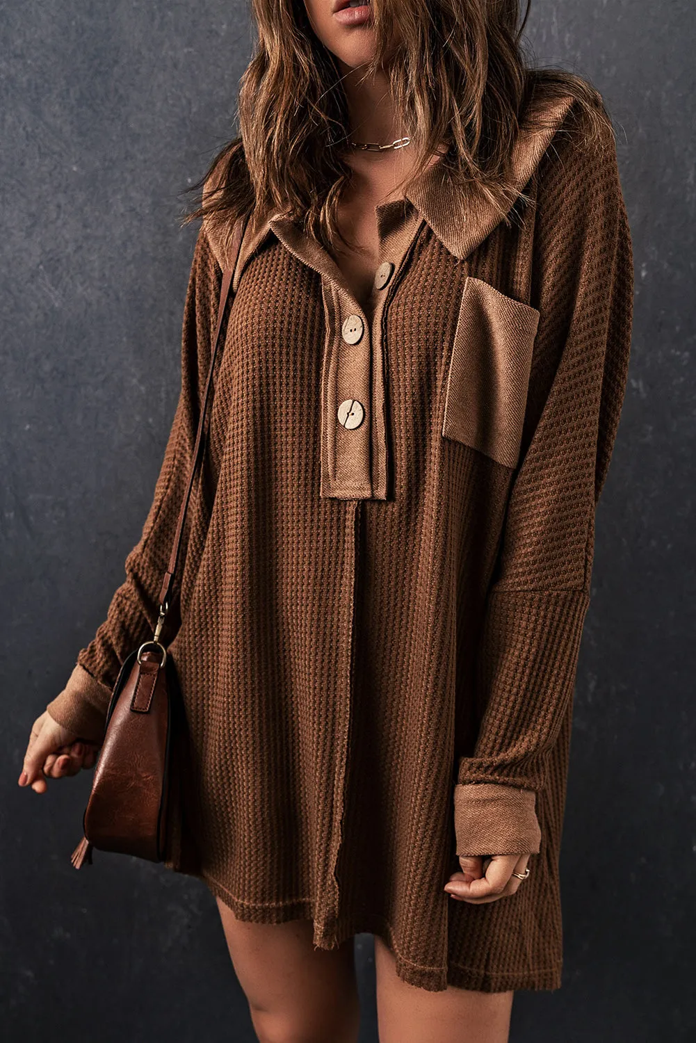 Boyfriend Waffle Knit Henley Shirt in 3 Colors ( S - 2X)