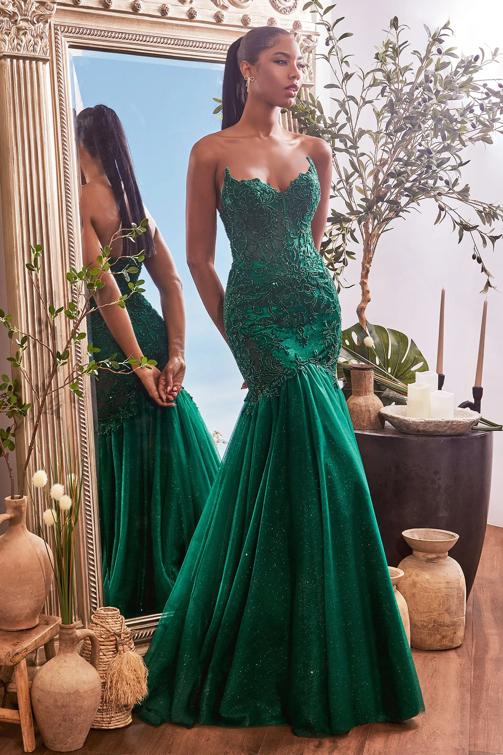 CINDERELLA DIVINE CDS482 Strapless Tulle Mermaid Gown
