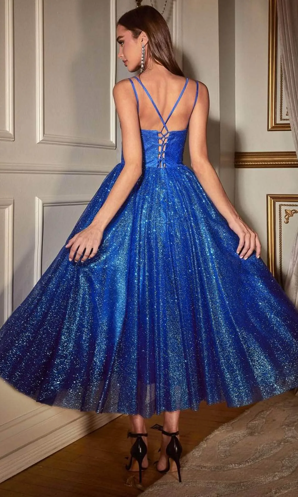 Ladivine CD996T - Sleeveless Glitter Flocked Dress