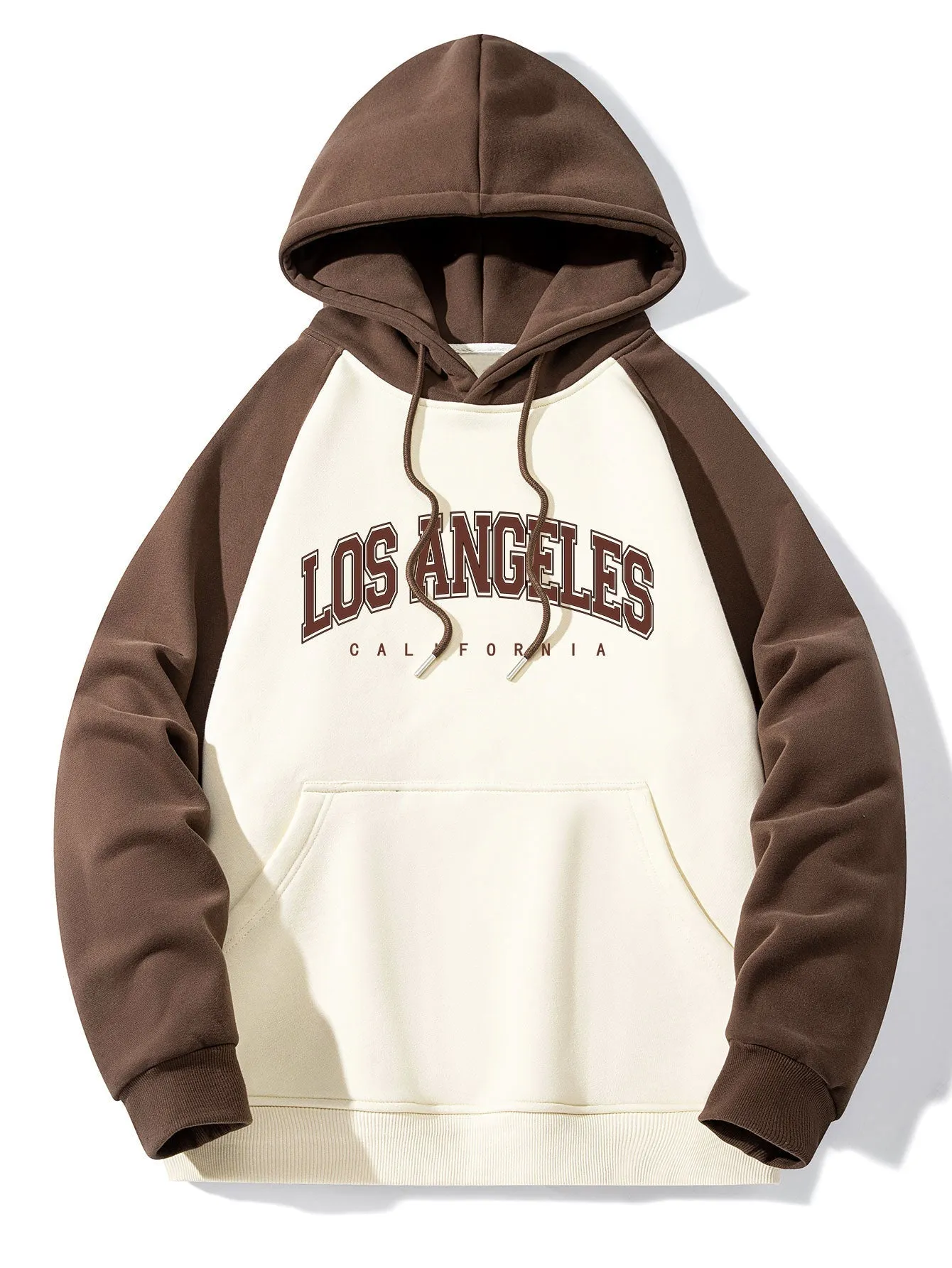 Los Angeles Print Pactchwork Raglan Hoodie & Loose Fit Corduroy Cargo Pants