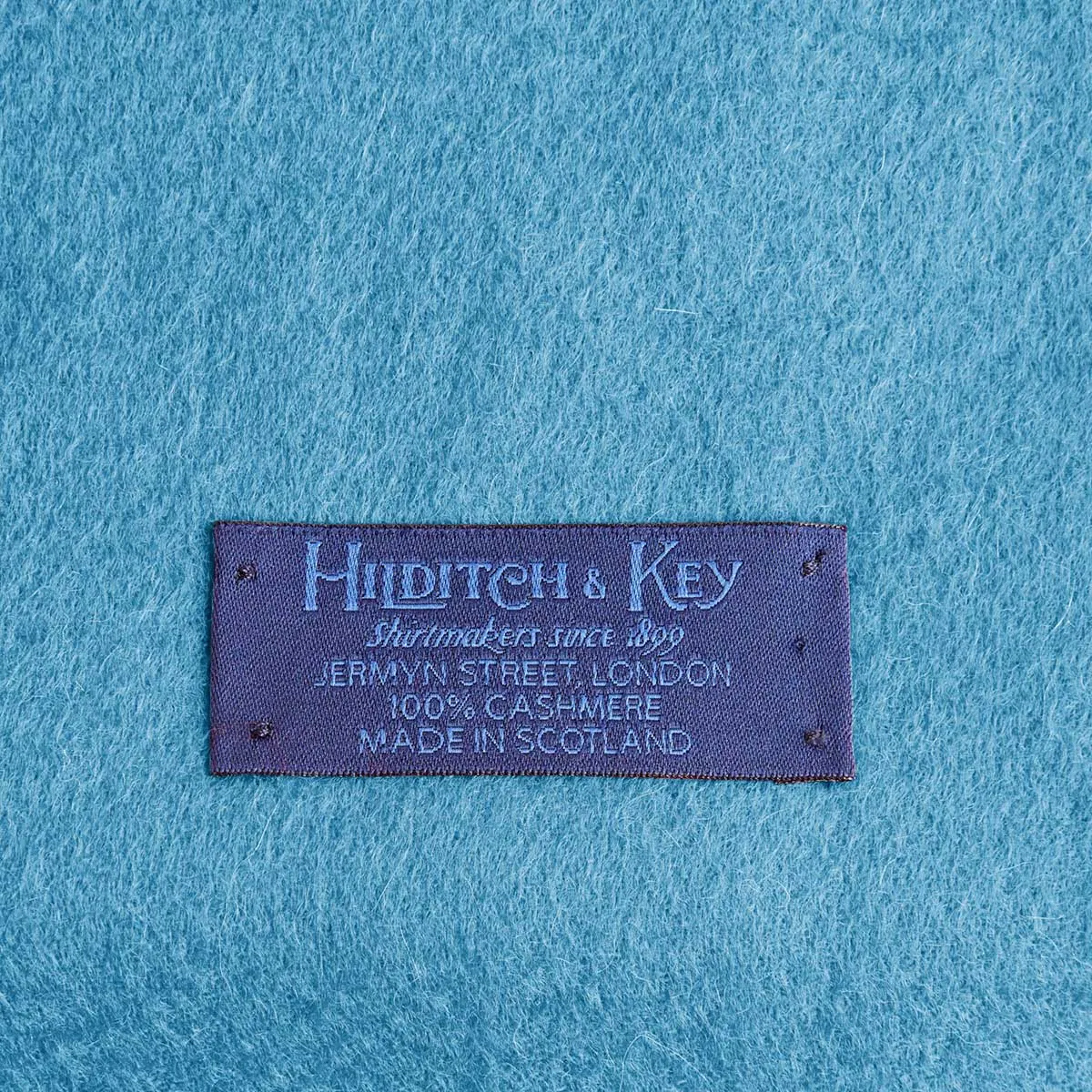 Plain Azure Blue Wide Width Pure Cashmere Scarf